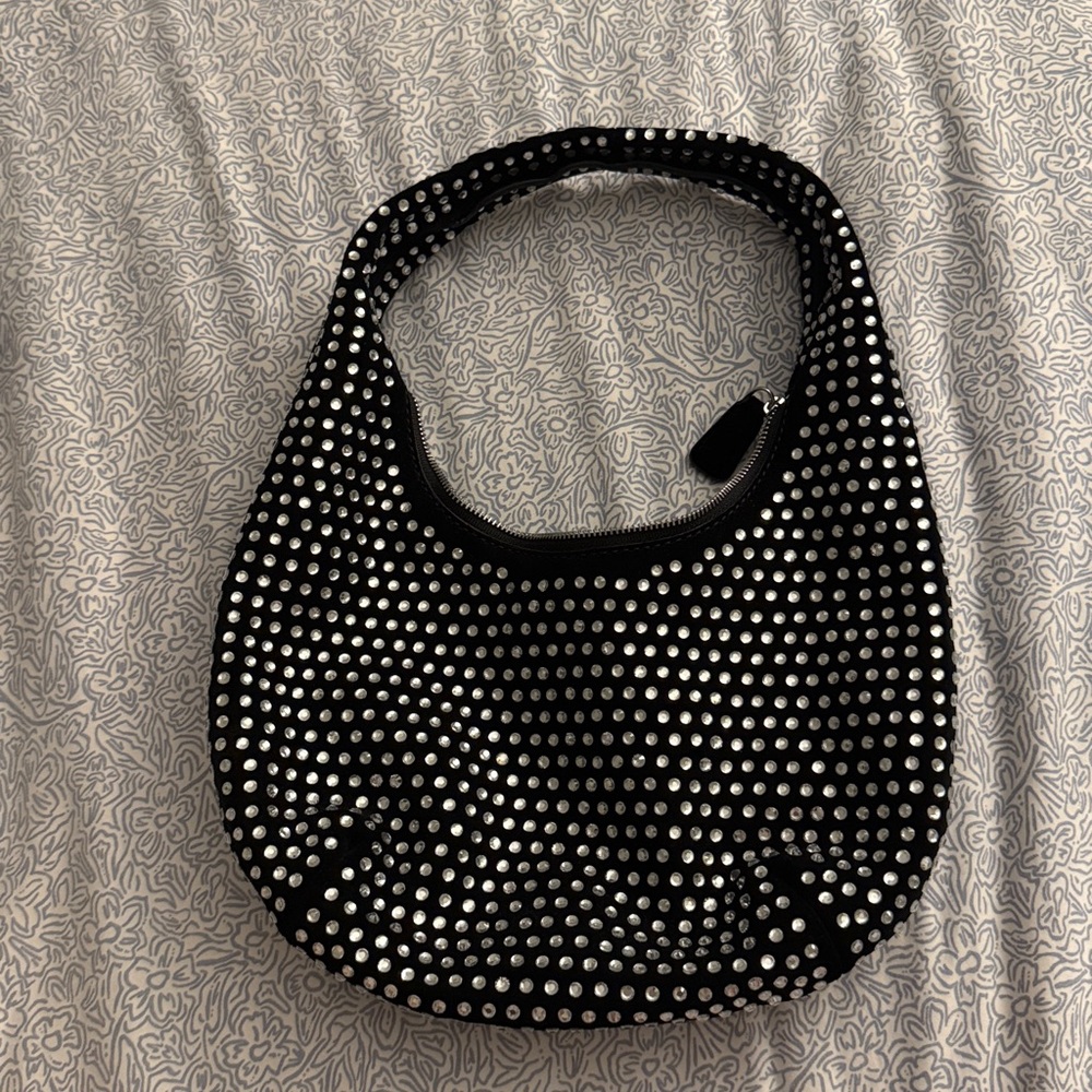 EUC Madewell The Medium Crystal Embellished Suede Bag Black/Silver - Picture 4 of 7